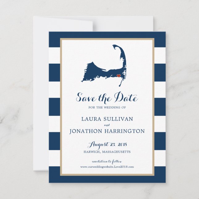 Navy Stripes Harwich Wequassett Cape Cod | Hochzei Save The Date (Vorderseite)