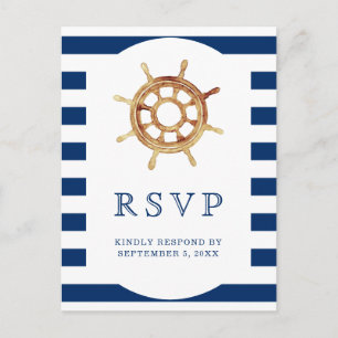 Navy Stripes Lenkrad Nautical Wedding RSVP Postkarte
