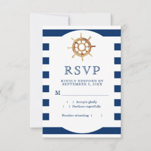 Navy Stripes Wasserfarbe Lenkrad nautisch RSVP Karte