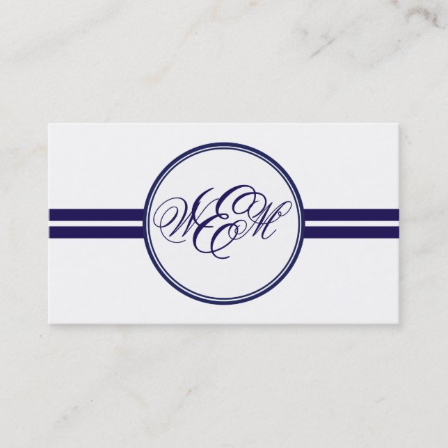 Navy Strips Frame Monogram Business Card Visitenkarte (Vorderseite)