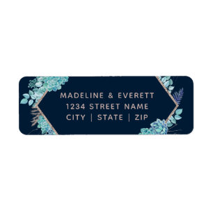 Navy Succulents & Rose Gold Wedding Rücksendeadres