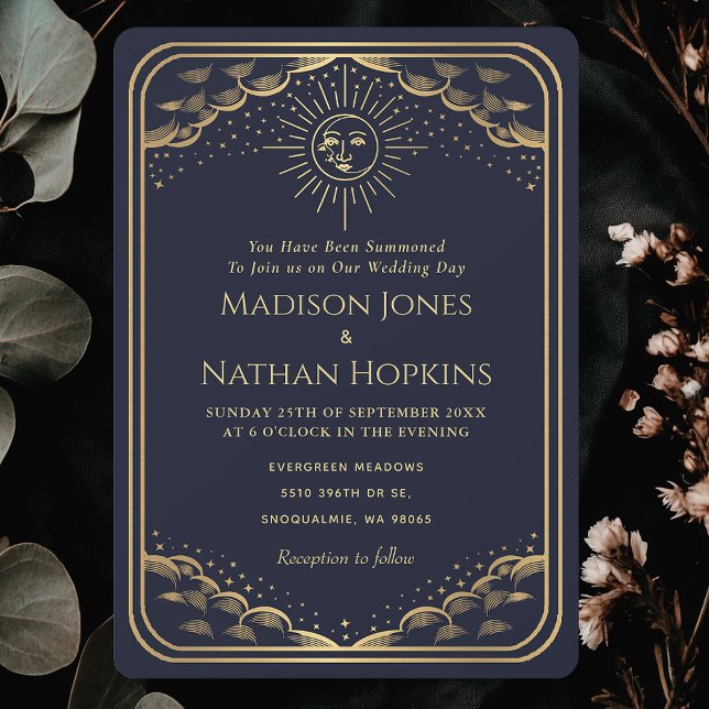 Navy Sun Moon Tarot Card Vintage Wedite Einladung (Von Creator hochgeladen)