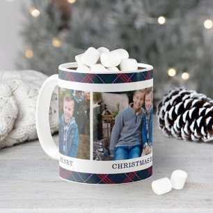 Navy-Tartan-Karo-Weihnachtsfoto-Name Kaffeetasse