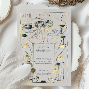 Navy Teal Gold Menükarte Vintage Art Nouveau Folie Folieneinladung