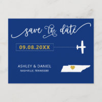 Navy Tennessee Wedding Save the Date Map Postcard