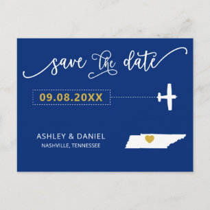 Navy Tennessee Wedding Save the Date Map Postcard Postkarte