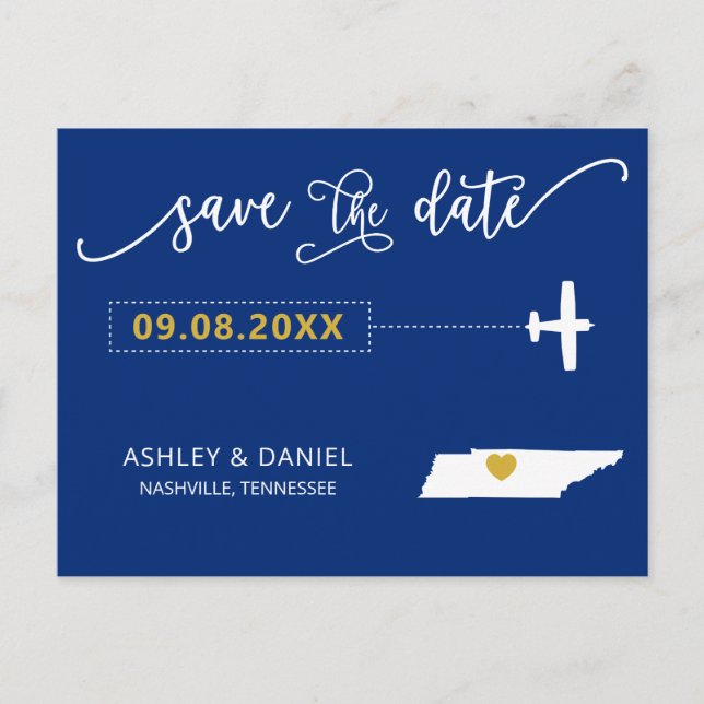 Navy Tennessee Wedding Save the Date Map Postcard Postkarte (Vorderseite)