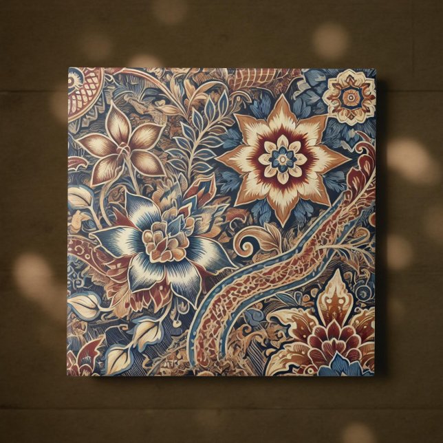 Navy Terracotta Batik Boho Wasserfarbe Fliese (Von Creator hochgeladen)