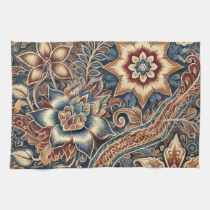 Navy Terracotta Indonesia Batik Floral Boho Rustik Geschirrtuch