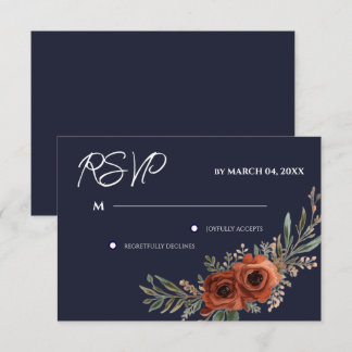 Navy Terrakotta Blumen Boho Hochzeit RSVP Karte