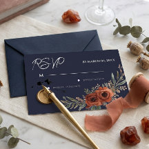 Navy Terrakotta Blumen Boho Hochzeit RSVP