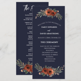 Navy Terrakotta Blumen Boho Hochzeitsprogramm
