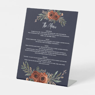 Navy Terrakotta Blumen Menü, Boho Sockelschild