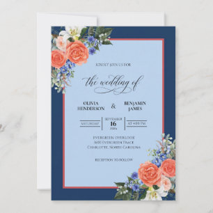 Navy Terrakotta Blumenstrauß Eukalyptus Hochzeit Einladung