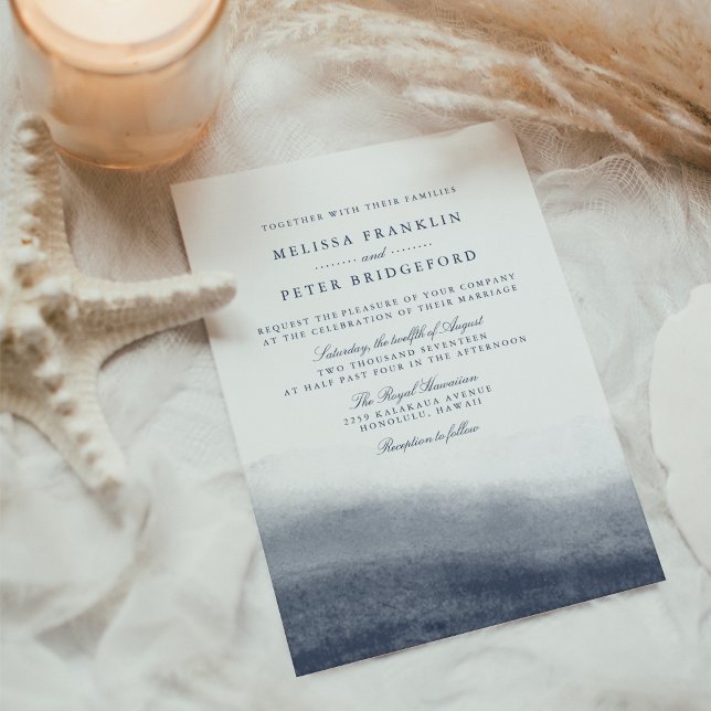 Navy Tides | Coastal Watercolor Hochzeit Einladung (Von Creator hochgeladen)