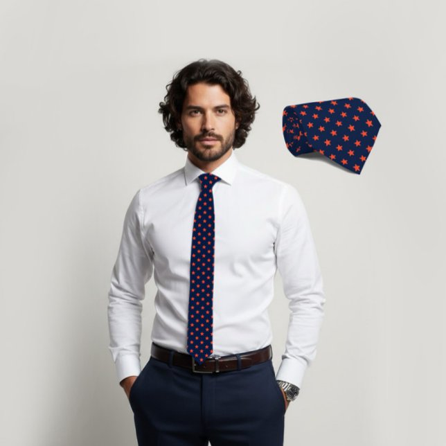 Navy Tie with Carrot-Orange Star Pattern Krawatte (Von Creator hochgeladen)