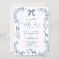 Navy Toile De Jouy Hot Air Balloon Baby Shower Boy