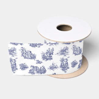 Navy Toile Satinband