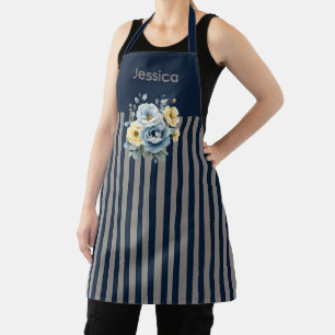 Navy Top mit grauen Streifen floral Schürze
