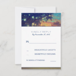 Navy Tree Lights Hochzeit RSVP Cards Karte
