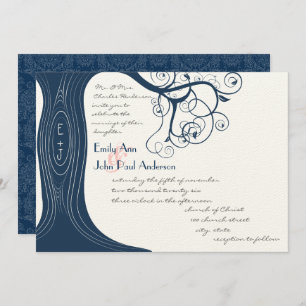 Navy Tree Wirbel Hochzeitsfeier Einladung