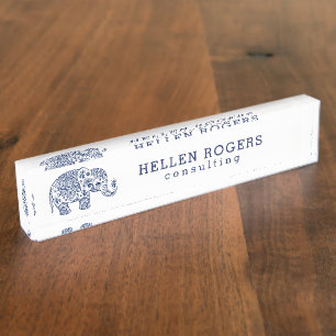 Navy Tribal Paisley Elephant Namensplakette