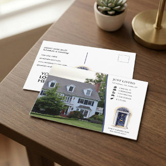 Navy-Tür-Aquarell-Immobilienmakler-Angebot Postkarte