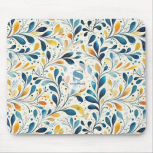 Navy Türk-Amber-Botanisches-Blatt-Muster Mousepad