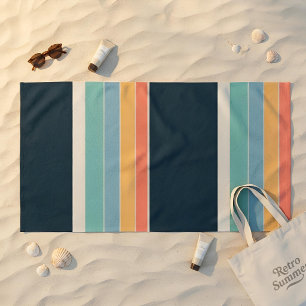 Navy Türkis & Gold Retro Streifen 70er Moderne Art Strandtuch