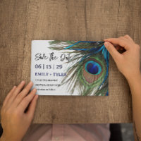 Navy Türkise Peacock Feather Boho Save the Date