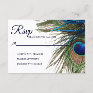 Navy Türkise Peacock Feather Boho Wedding RSVP Karte