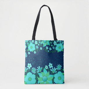 Navy/Türkise Tropische Blumen-Tasche
