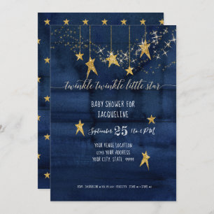 Navy Twinkle Little Star Gold Boy Baby Dusche Einladung