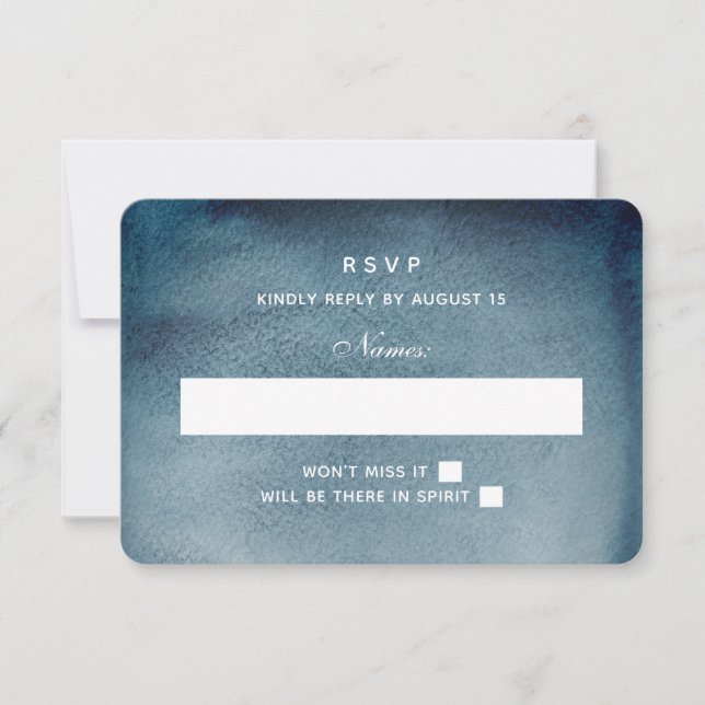 Navy uAwg. Moderne Hochzeit in Aquarell. Winter RSVP Karte (Vorderseite)