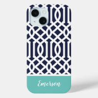Navy und Aqua-Gitter-Monogramm