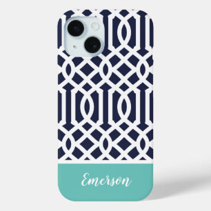 Navy und Aqua-Gitter-Monogramm Case-Mate iPhone Hülle