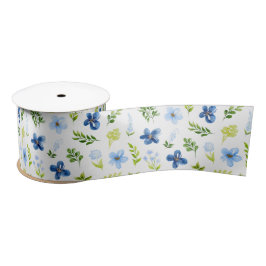 Navy und Baby Blue Blume mit Foliage Muster Satinband