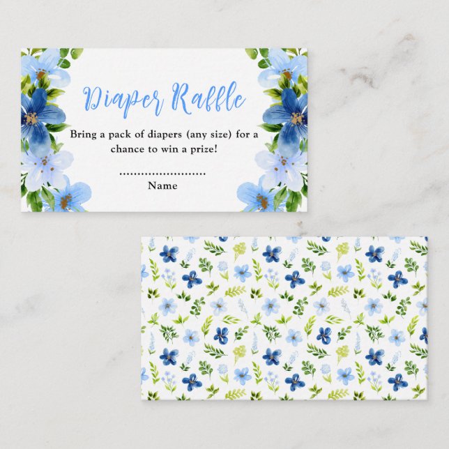 Navy und Baby Blue Floral Baby Diaper Begleitkarte (Vorne/Hinten)