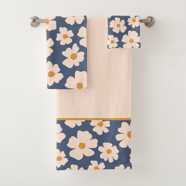 Navy und Beige Blumen Badhandtuch Set (Insitu)