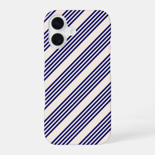 Navy und Beige fünf Streifen Muster iPhone 16 Hülle