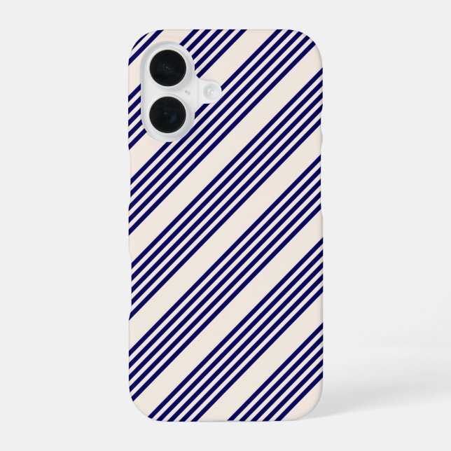 Navy und Beige fünf Streifen Muster iPhone 16 Hülle (Rückseite)