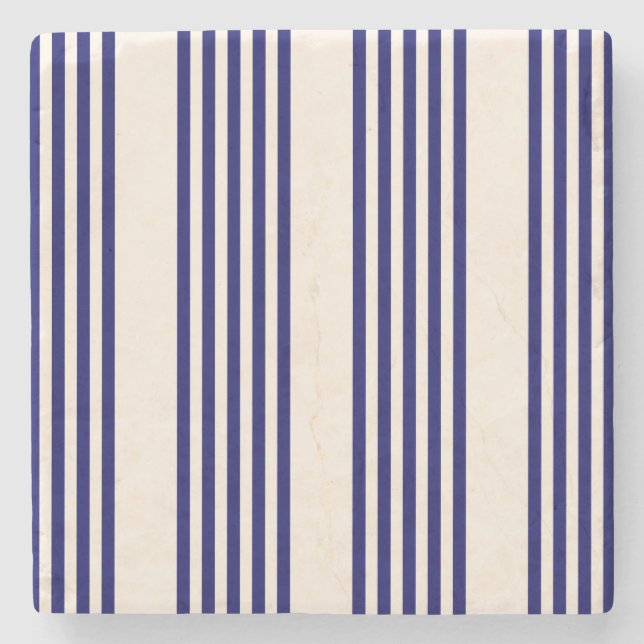 Navy und Beige fünf Streifen Muster Steinuntersetzer (Vorderseite)