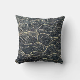 Navy und Beige Wave Line Art Throw Kissen