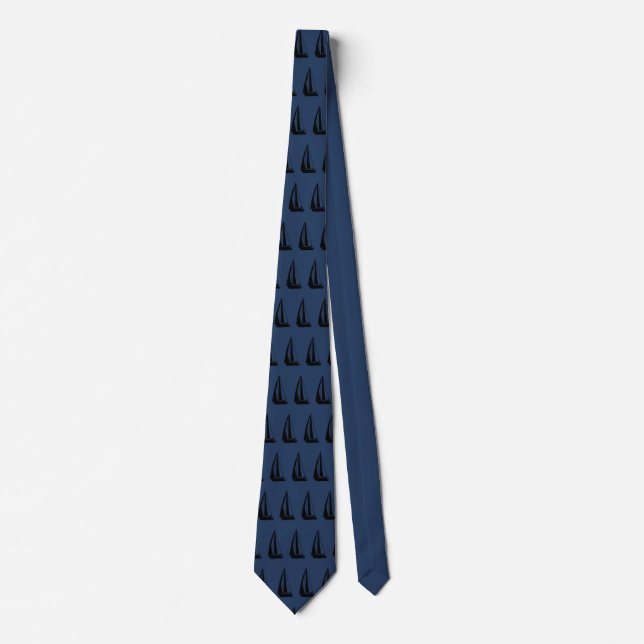 Navy und Black Sailboat Print Neck Tie Krawatte (Vorderseite)