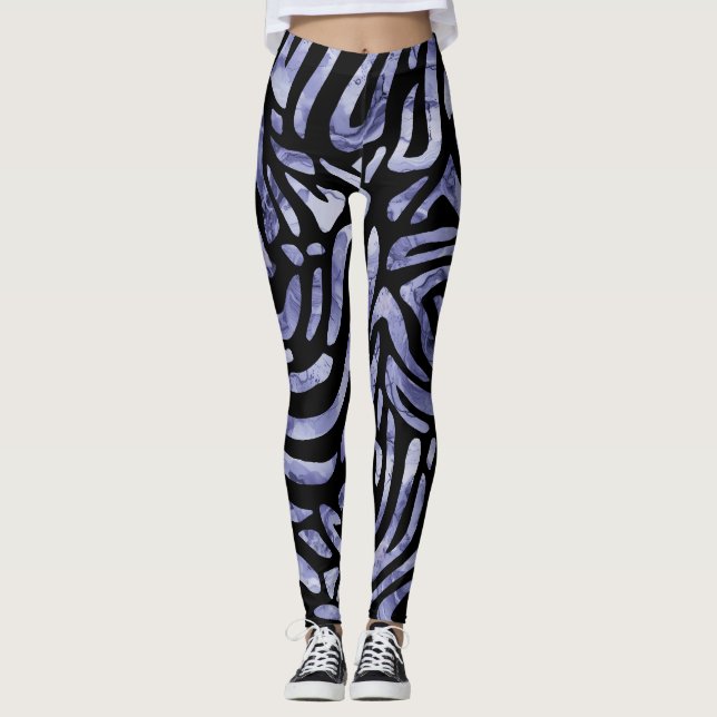Navy und Black Zebra Stripes Leggings (Vorderseite)
