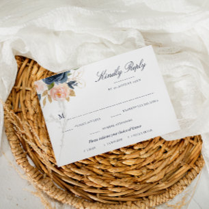 Navy- und blassrosa florale Mahlzeiten-Auswahl-RSV RSVP Karte