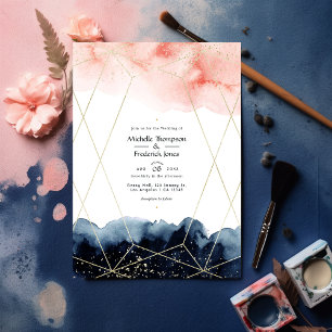 Navy- und Blush-Aquarell-Geometrische Hochzeit Einladung