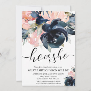 Navy und Blush Gender offenbaren Einladung. Einlad Einladung