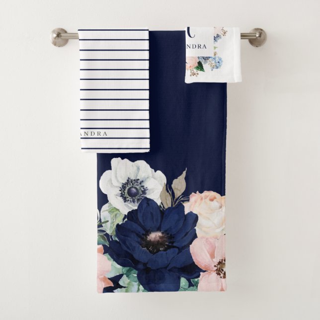 Navy und Blush | Name und Monogramm Badhandtuch Set (Insitu)