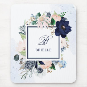 Navy und Blush Name und Monogramm Mousepad